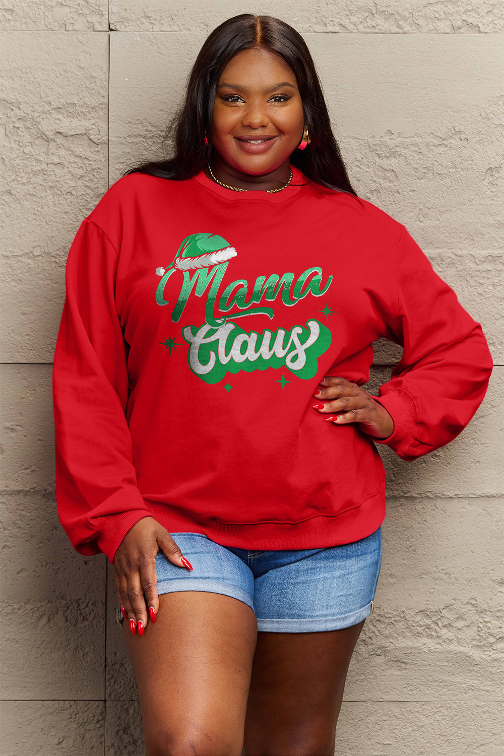 Simply Love Full Size MAMA CLAUS Round Neck Sweatshirt