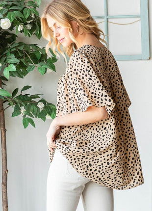 Heimish Full Size Animal Print Flutter Sleeve Blouse - MimiStylez