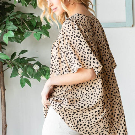 Heimish Full Size Animal Print Flutter Sleeve Blouse - MimiStylez