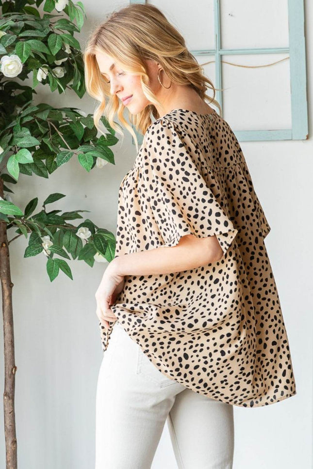 Heimish Full Size Animal Print Flutter Sleeve Blouse - MimiStylez