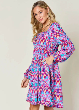 Double Take Full Size Printed Long Sleeve Dress - MimiStylez