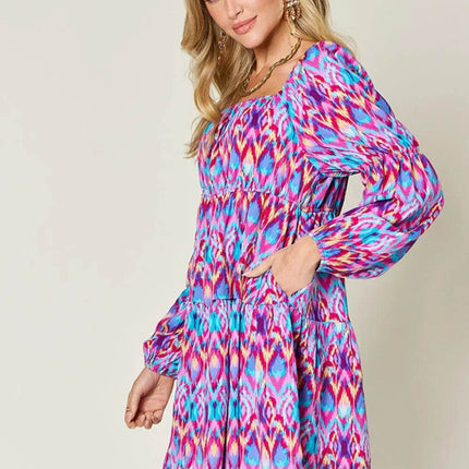 Double Take Full Size Printed Long Sleeve Dress - MimiStylez