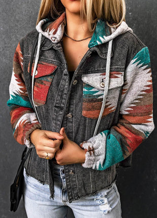 Drawstring Hooded Pocketed Denim Jacket - MimiStylez
