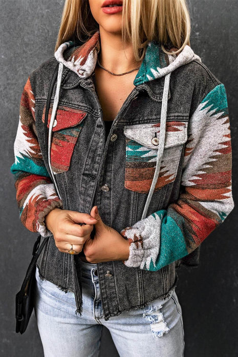 Drawstring Hooded Pocketed Denim Jacket - MimiStylez