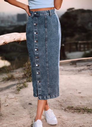 Button Down Denim Skirt - MimiStylez