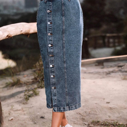 Button Down Denim Skirt - MimiStylez
