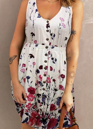 Double Take Scoop Neck Buttoned Sleeveless Magic Dress with Pockets - MimiStylez