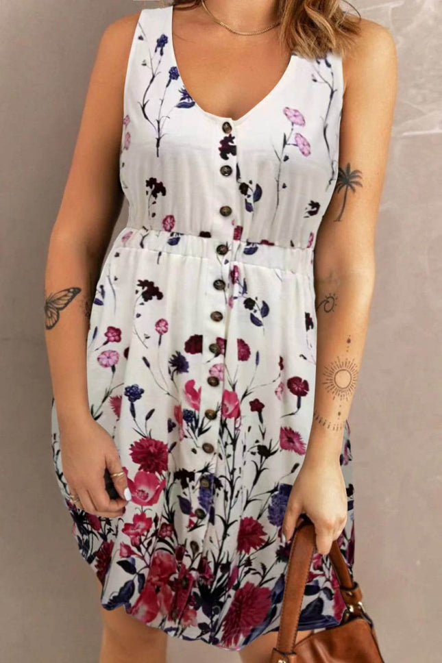 Double Take Scoop Neck Buttoned Sleeveless Magic Dress with Pockets - MimiStylez