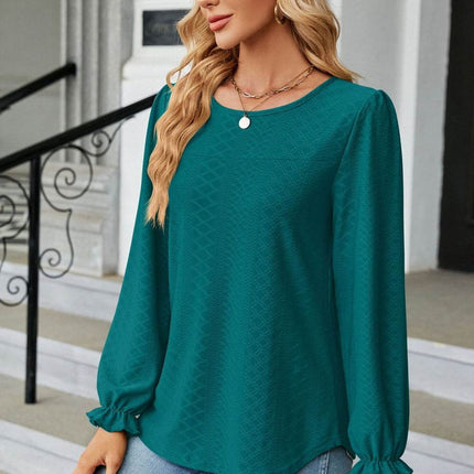 Round Neck Flounce Sleeve Blouse - MimiStylez