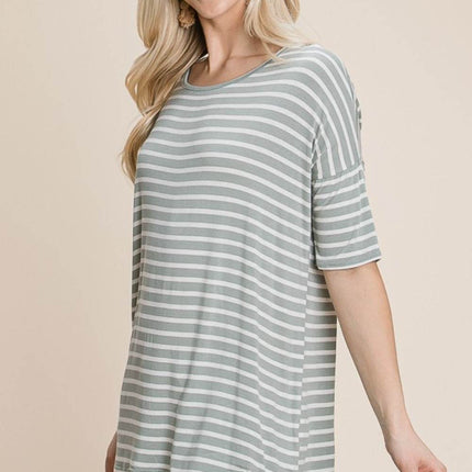 BOMBOM Striped Round Neck T-Shirt - MimiStylez