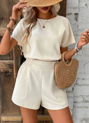 Round Neck Short Sleeve Top and Shorts Set - MimiStylez