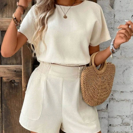 Round Neck Short Sleeve Top and Shorts Set - MimiStylez