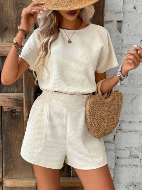 Round Neck Short Sleeve Top and Shorts Set - MimiStylez