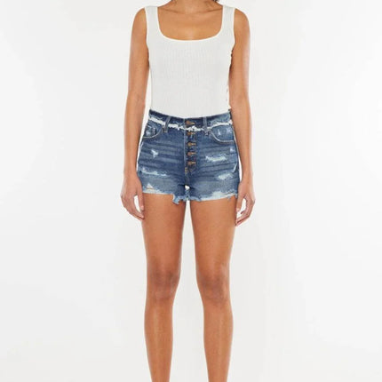 Kancan Distressed Button Fly Denim Shorts - MimiStylez