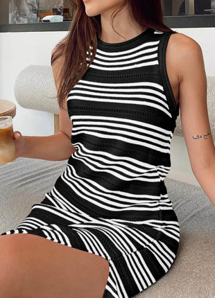 Slit Striped Round Neck Sleeveless Midi Dress - MimiStylez