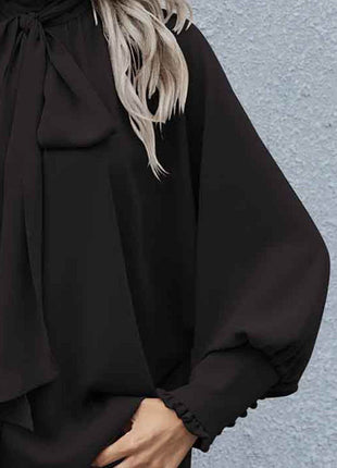 Tie Neck Lantern Sleeve Blouse - MimiStylez