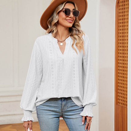 Notched Neck Flounce Sleeve Blouse - MimiStylez