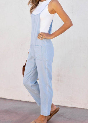 Spaghetti Strap Denim Overalls with Pockets - MimiStylez