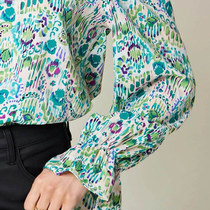 Double Take Full Size Printed Flounce Sleeve Blouse - MimiStylez