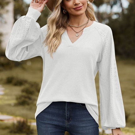 Notched Neck Raglan Sleeve Blouse - MimiStylez