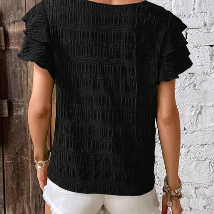Round Neck Flounce Sleeve Blouse - MimiStylez