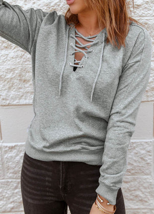 Lace-Up Dropped Shoulder Hoodie - MimiStylez