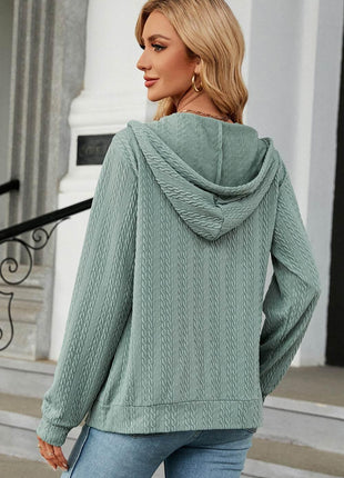 Drawstring Zip Up Long Sleeve Hoodie - MimiStylez