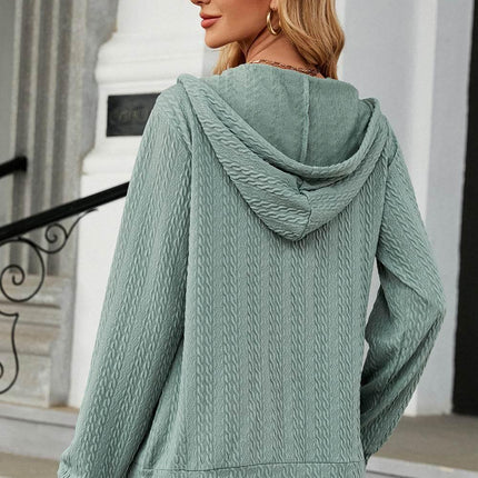 Drawstring Zip Up Long Sleeve Hoodie - MimiStylez