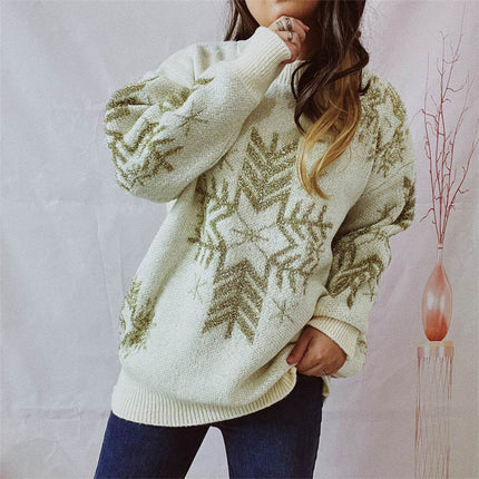 Snowflake Pattern Long Sleeve Sweater - MimiStylez