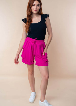 White Birch High Waisted Drawstring Knit Cargo Shorts - MimiStylez