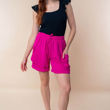 White Birch High Waisted Drawstring Knit Cargo Shorts - MimiStylez