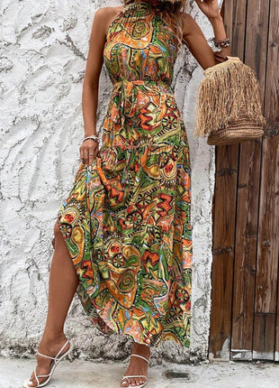 Tied Floral Sleeveless Dress - MimiStylez