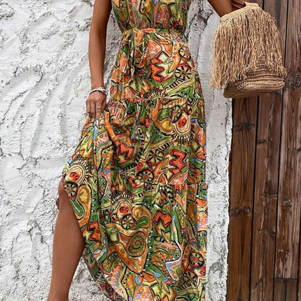 Tied Floral Sleeveless Dress - MimiStylez