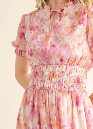 And The Why Full Size Smocked Waist Printed Midi Dress - MimiStylez