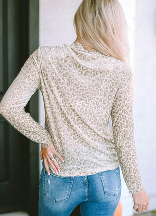 Round Neck Leopard Print Long Sleeve Tee - MimiStylez