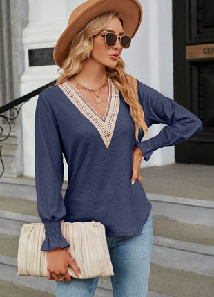 V-Neck Flounce Sleeve Blouse - MimiStylez