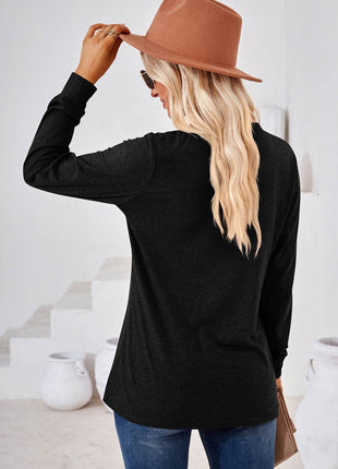 V-Neck Buttoned Long Sleeve Blouse - MimiStylez