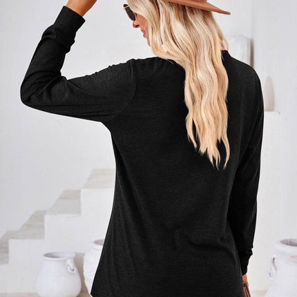 V-Neck Buttoned Long Sleeve Blouse - MimiStylez