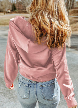 Double Take Half-Zip Thumbhole Sleeve Hoodie - MimiStylez