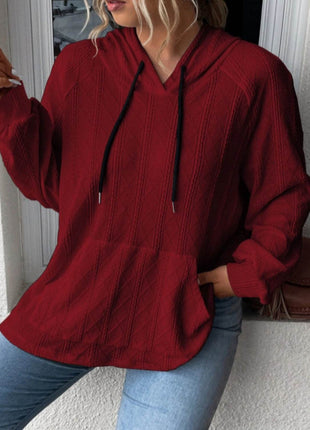 Textured Drawstring Kangaroo Pocket Hoodie - MimiStylez