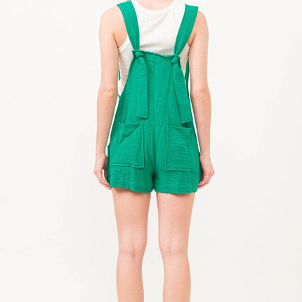 And The Why Button Up Tie Back Sleeveless Romper - MimiStylez