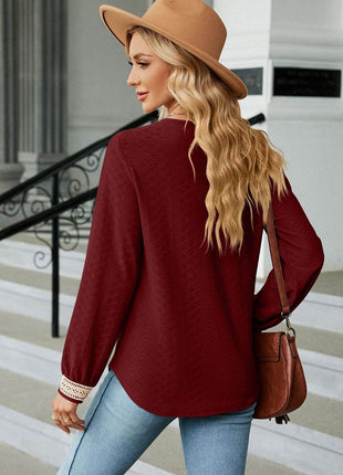 V-Neck Long Sleeve Blouse - MimiStylez