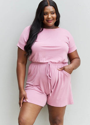 Zenana Chilled Out Full Size Short Sleeve Romper in Light Carnation Pink - MimiStylez