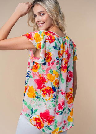 White Birch Full Size Short Sleeve Floral Woven Top - MimiStylez