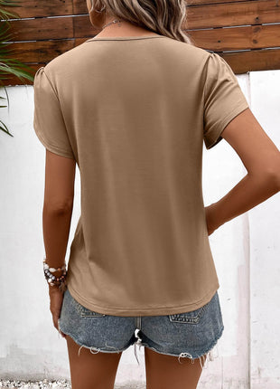 Strappy V-Neck Petal Sleeve Top - MimiStylez