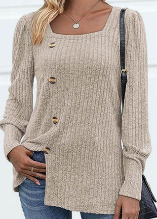 Decorative Button Square Neck Top - MimiStylez