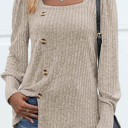Decorative Button Square Neck Top - MimiStylez
