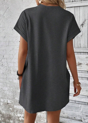 Round Neck Short Sleeve Mini Dress - MimiStylez