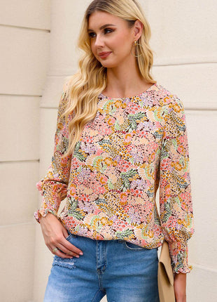 Floral Print Long Puff Sleeve Blouse - MimiStylez