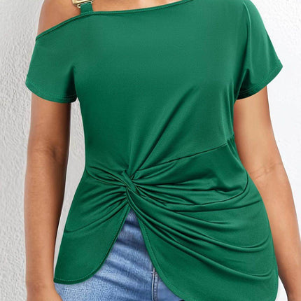 Plus Size Twisted Asymmetrical Neck Short Sleeve T-Shirt - MimiStylez